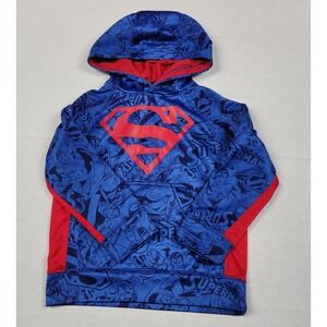 DC Comics Superman Pullover Hoodie Sweatshirt Blue Red Boy's Size XS (4/5)